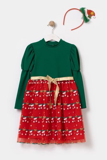 4-7 Yaş New Year Candy Kız Çocuk Taçlı Elbise -Yeşil-