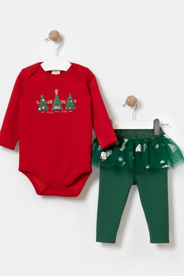 6-18 Aylık Happy New Year Kız Bebek Takım -Kırmızı-