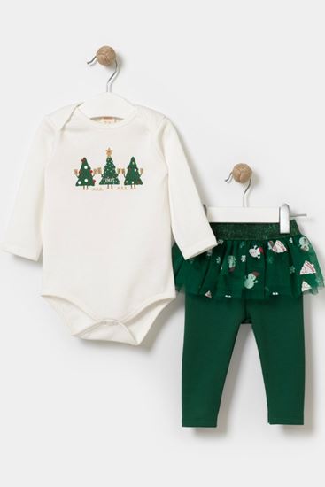 6-18 Aylık Happy New Year Kız Bebek Takım -Ekru-