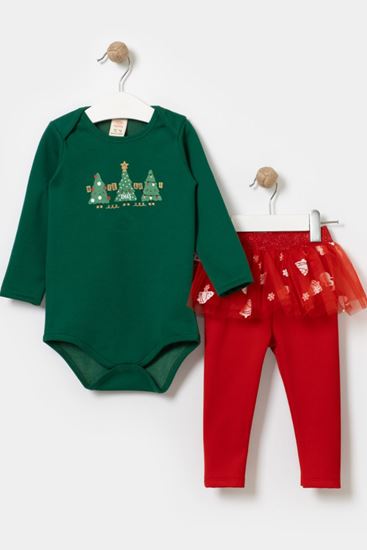 6-18 Aylık Happy New Year Kız Bebek Takım -Yeşil-