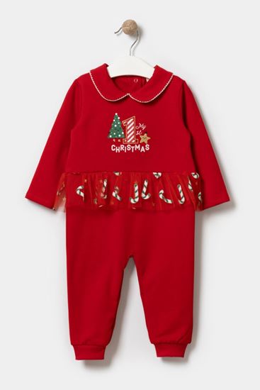 3-12 Aylık New Year Kız Bebek Tulum -Kırmızı