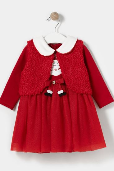9-24 Ay Ho Ho Ho Bolerolu Kız Bebek Elbise -Kırmızı 