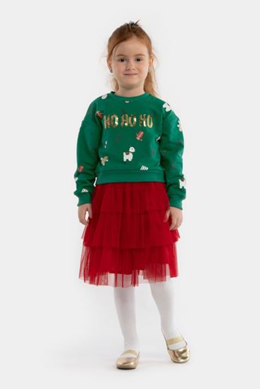 4-7 Yaş Ho Ho Ho Kız Çocuk Etekli Takım -Yeşil-