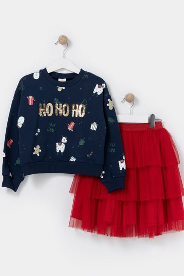4-7 Yaş Ho Ho Ho Kız Çocuk Etekli Takım -Lacivert-