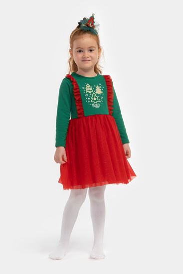 2-5 Yaş Happy Candy Taçlı Kız Çocuk Elbise -Yeşil-
