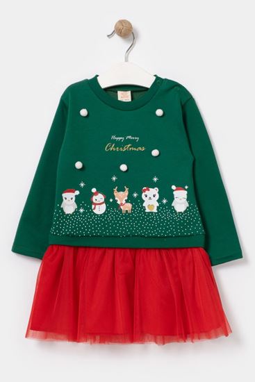 9-24 Ay Happy Cat Kız Bebek Elbise -Yeşil