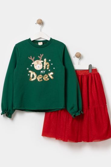 5-8 Yaş My Deer Candy Kız Çocuk Etekli Takım -Yeşil-
