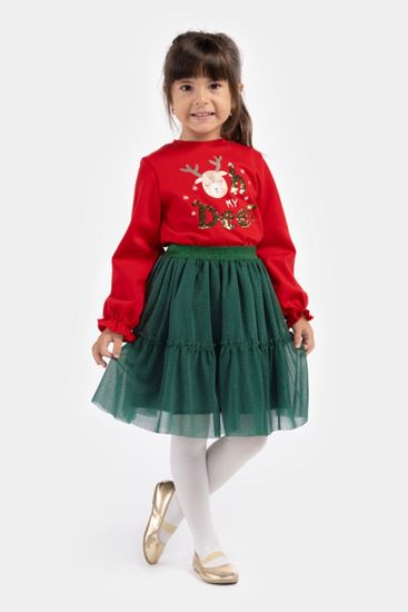 5-8 Yaş My Deer Candy Kız Çocuk Etekli Takım -Kırmızı-