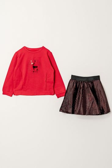 4-8 Yaş Merry Year Kız Çocuk Takım -Kırmızı-