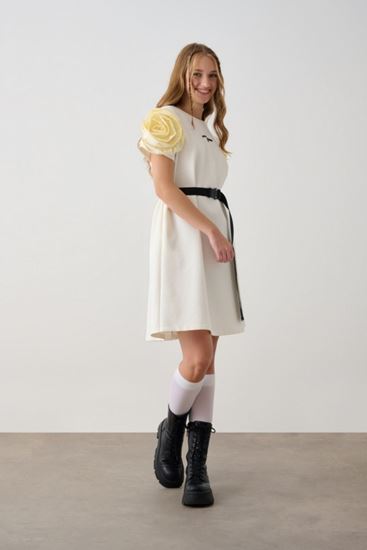 10-16 Yaş I Love Hause Kız Çocuk Tasarım Elbise -Ekru-