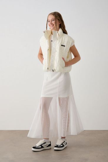 10-16 Yaş Magic Premium Kız Çocuk Dolgulu Tasarım Şişme Yelek -Ekru-