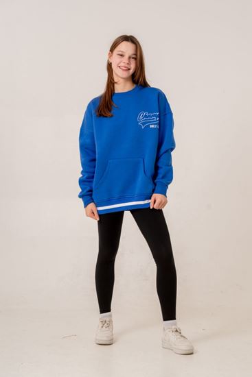 9-15 Yaş Champ Unıque Kız Çocuk Sweat -Saks Mavisi-