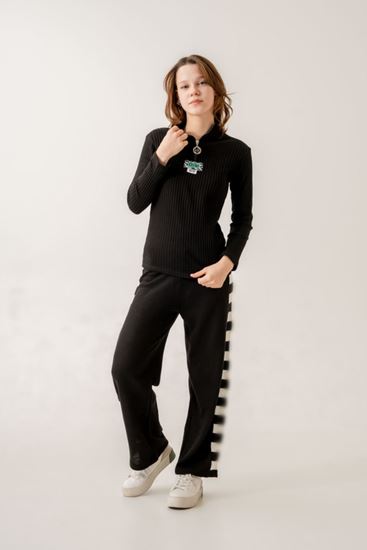 8-15 Yaş Damalı Line Kız Çocuk Takım -Siyah-