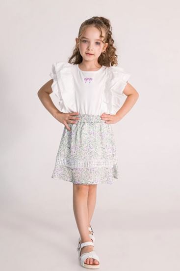 6-11 Yaş Menekşe Bloom Kız Çocuk Etekli Takım-Ekru
