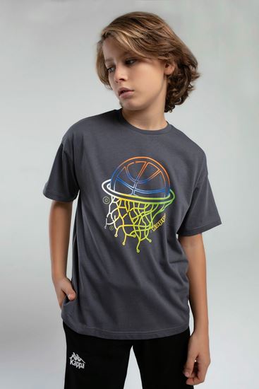 5-16 Yaş Lisanslı Kappa Erkek Çocuk T-Shırt-Füme