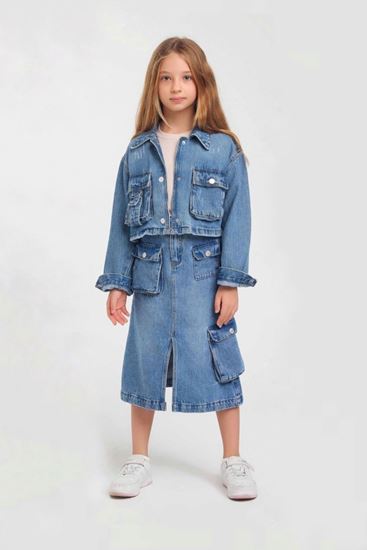 4-14 Yaş Miami Olive Kız Çocuk Etekli Takım -Mavi-