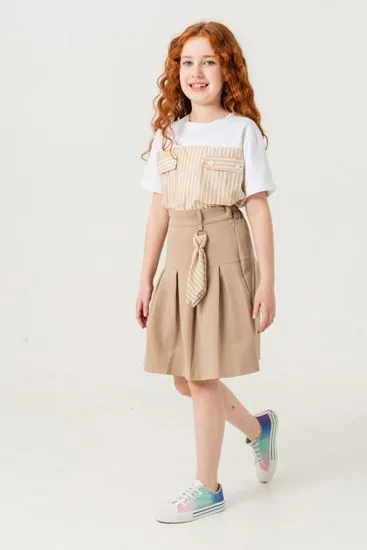 4-15 Yaş Line Fashio Kız Çocuk Takım-Latte