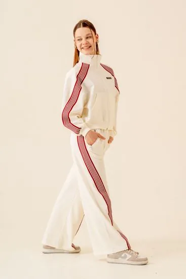 9-15 Yaş Line Modern Design  Kız Çocuk Takım-Ekru