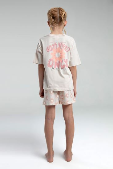 2-15 Yaş Good Vibes Flower Kız Çocuk Takım-Bej