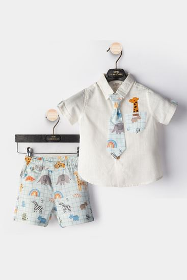 9-24 Aylık Zürafa Tema Erkek Bebek 3'Lü Takım-Bebe Mavisi