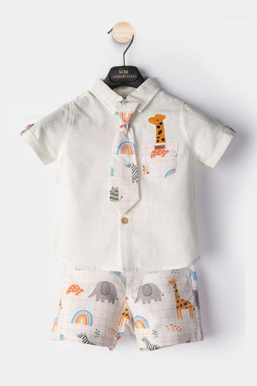 9-24 Aylık Zürafa Tema Erkek Bebek 3'Lü Takım-Ekru