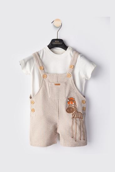 6-18 Aylık Zebra Park Erkek Bebek Salopet Takım-Latte