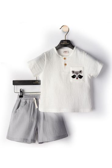 6-18 Aylık Koala Cotto Erkek Bebek Takım-Ekru