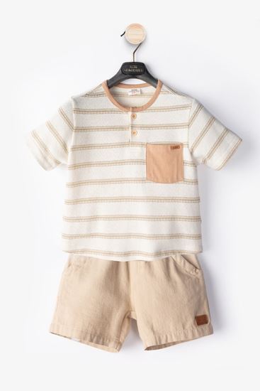 2-10 Yaş Line Cotto Erkek Çocuk Takım-Latte