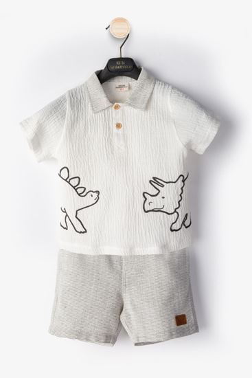 6-18 Aylık Dino Happy Animal Erkek Bebek Takım-Antrasit