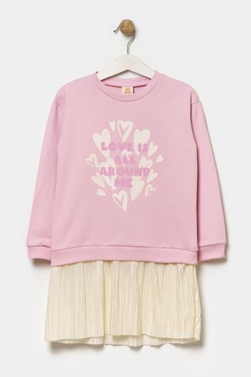 4-7 Yaş Around Love Kız Çocuk Sweat Elbise -Açık Leylak-