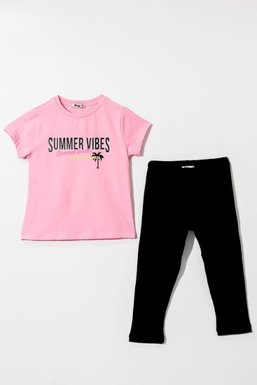 6-9 Yaş Summer Vibes Kız Çocuk Takım-Pembe