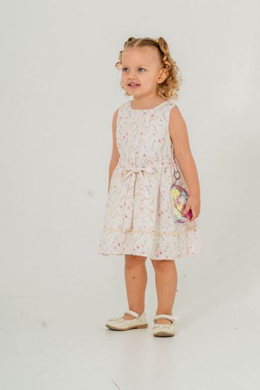 2-9 Yaş Flower Rabbit Çantalı Kız Çocuk Elbise-Leylak