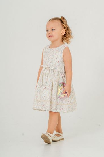 2-9 Yaş Flower Rabbit Çantalı Kız Çocuk Elbise-Yeşil