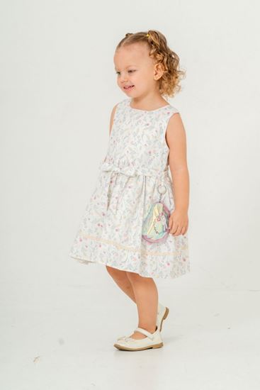 2-9 Yaş Flower Rabbit Çantalı Kız Çocuk Elbise-Turkuaz