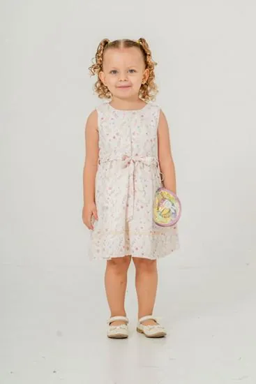 2-9 Yaş Flower Rabbit Çantalı Kız Çocuk Elbise-Turuncu