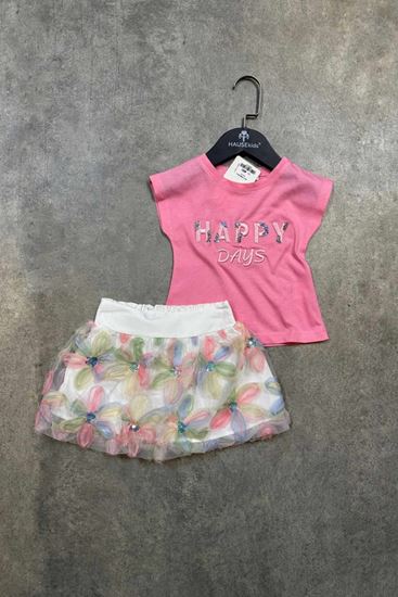 1-5 Yaş Premium Happy Flow Kız Çocuk Etekli Takım-Pembe