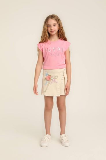 5-14 Yaş Romantik Kız Çocuk Şort Etekli Takım-Pembe