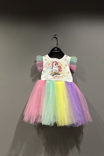 2-9 Yaş Pink Love Design Kız Çocuk Elbise-Ekru