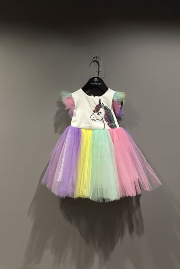 2-9 Yaş Pink Love Payent Kız Çocuk Elbise-Ekru