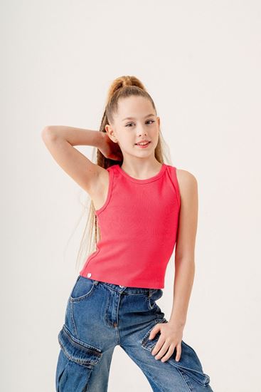 4-15 Yaş Happy Luna Kız Çocuk Sıfır Kol T-Shirt-Nar çiçeği