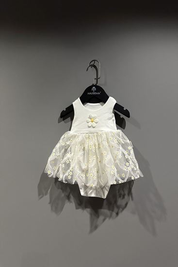 6-12 Aylık Papatya Kız Bebek Tulum Elbise-Ekru