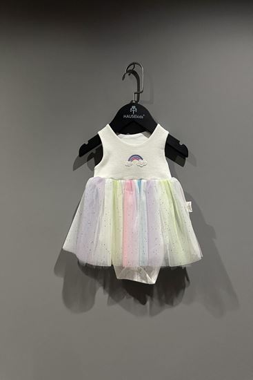 6-12 Aylık Gökkuşağı Kız Bebek Tulum Elbise-Ekru