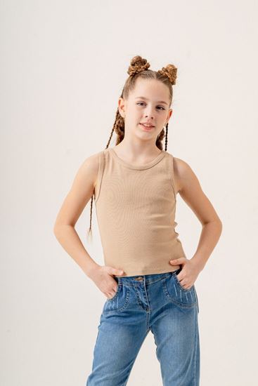 4-15 Yaş Happy Luna Kız Çocuk Sıfır Kol T-Shirt-Latte