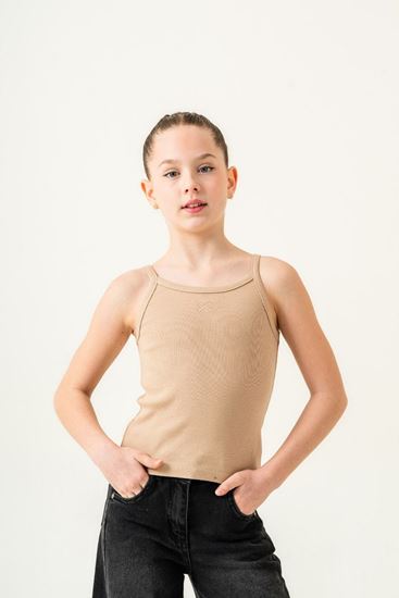 4-15 Yaş New Mila Kız Çocuk Askılı T-Shirt-Latte
