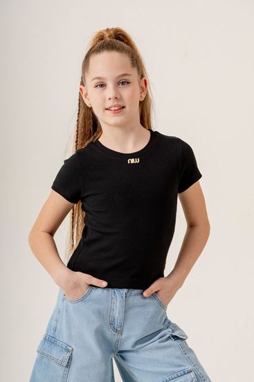 4-15 Yaş Fisto Daisy Kız Çocuk T-Shirt-Siyah