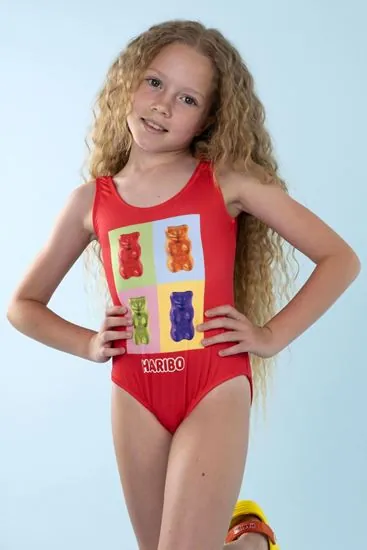3-12 Yaş Lisanslı Haribo Kız Çocuk Mayo-Fuşya
