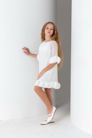 8-15 Yaş Mika Kız Çocuk Elbise-Ekru