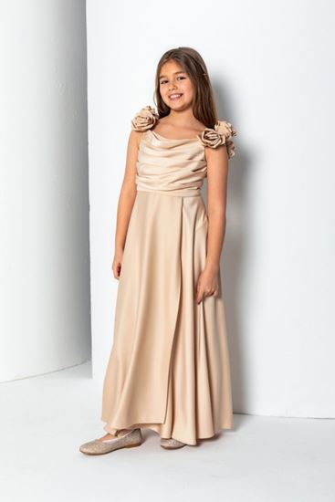 8-15 Yaş Rıdden Kız Çocuk Elbise-Bej