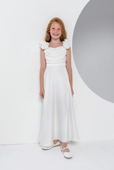 8-15 Yaş Rıdden Kız Çocuk Elbise-Ekru