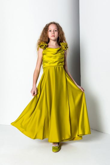 8-15 Yaş Rıdden Kız Çocuk Elbise-Yağ Yeşili